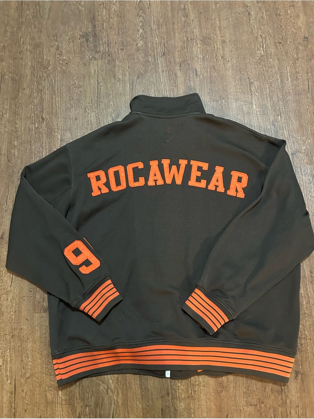 Rocawear Mens 3XL Brown Orange Track Jacket Y2K Hip Hop Full Zip 9 Logo